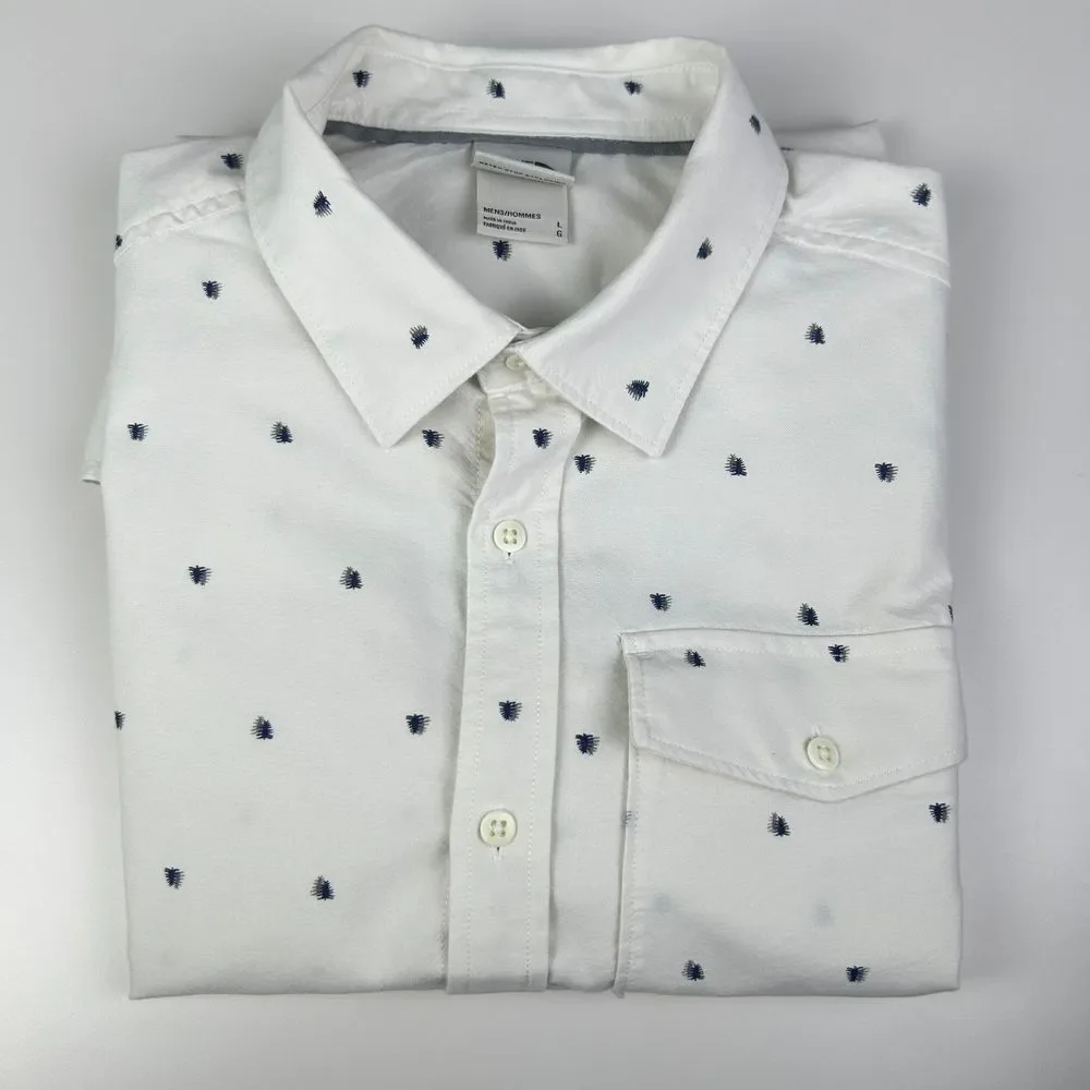 The North Face Men's White Tree‎ Print Cotton Long Sleeve Button-Up Shirt Large